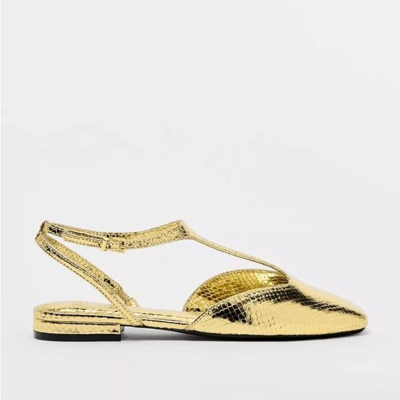 ZARA METALLIC GOLD FLATS - Picture 5 of 8